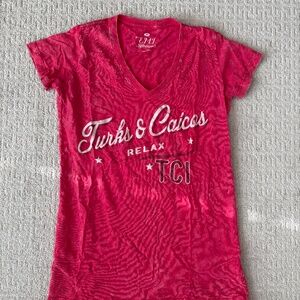 Pink Turks & Caicos V Neck T-Shirt Size Medium